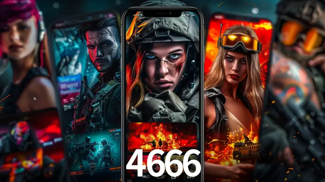 Montagem de telas de celular mostrando diversos personagens, masculinos e femininos, de um jogo de tiro, ilustrando a diversidade de equipes de e-sports para apostar no 4666.