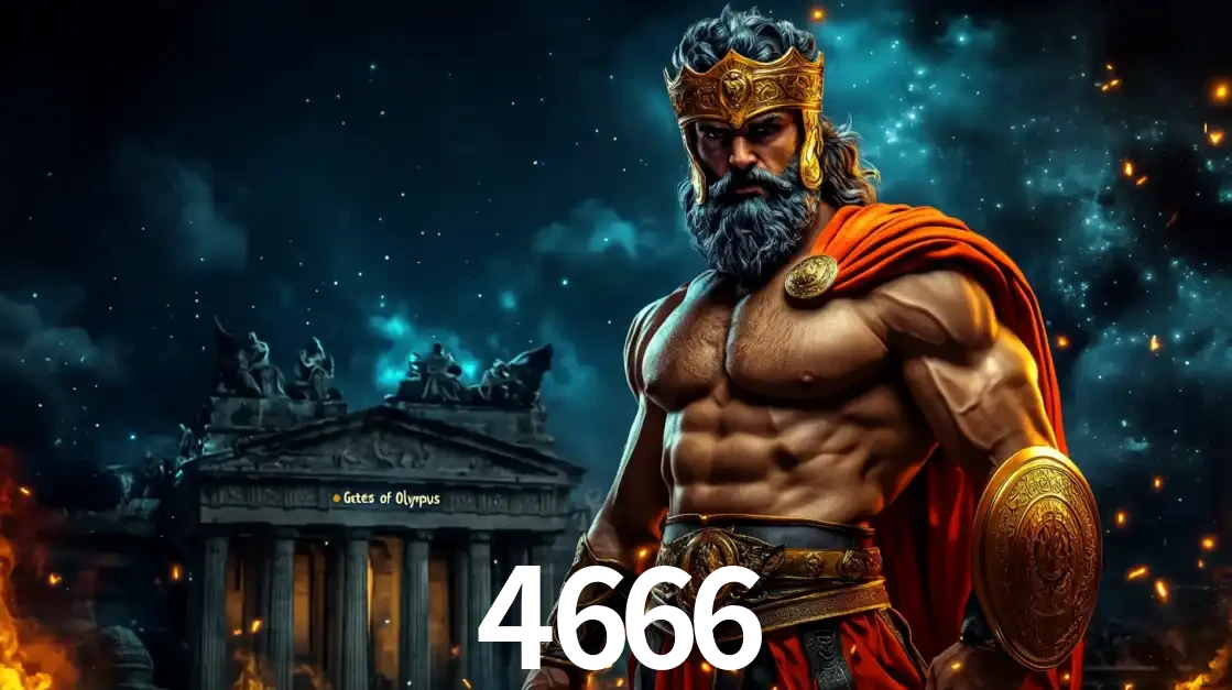 O poderoso Zeus do jogo de slot Gates of Olympus em frente ao seu templo, pronto para lançar multiplicadores divinos e prêmios épicos no cassino online 4666.